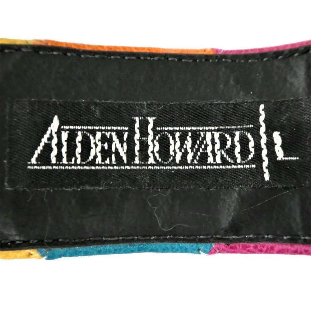 Vintage Mod Belt Neon Geometric Color Block Wide Alden Howard Goldtone Buckle L - Picture 4 of 4